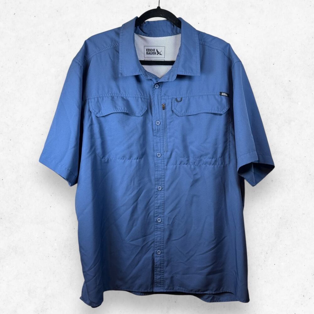 Eddie Bauer Outdoor Fishing Shirt Men's XXL Blue 100% Polyester Vented